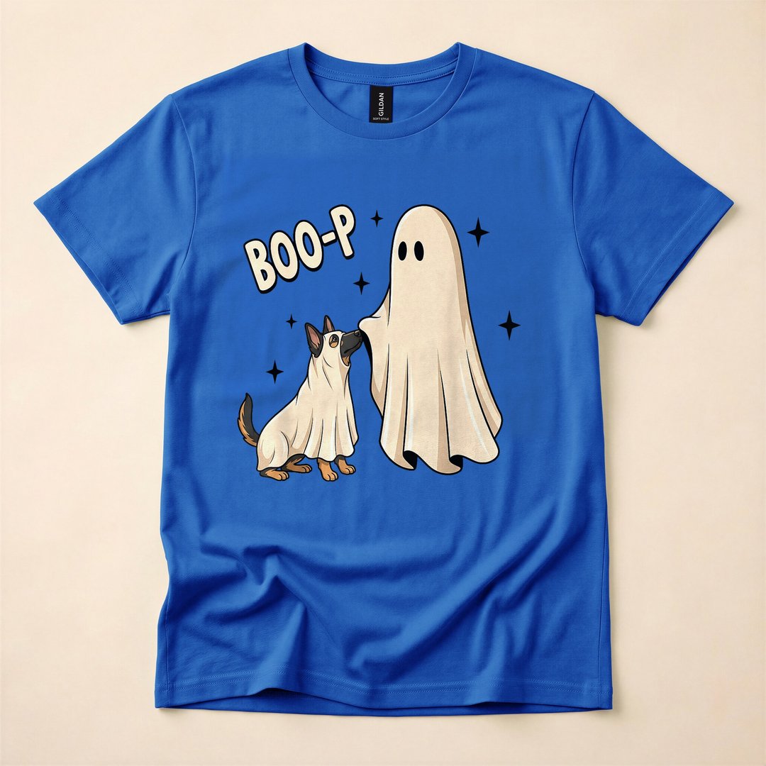 Boo-P Ghost Booping a German Shepherd Cute Halloween T-Shirt - photo 3