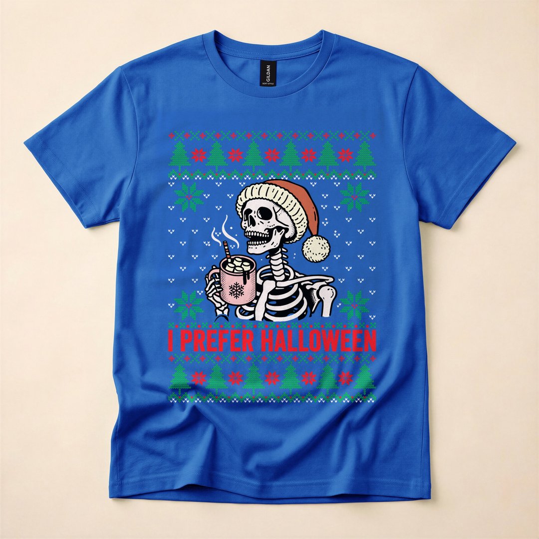 I Prefer Halloween Funny Anti-Christmas T-Shirt - photo 3