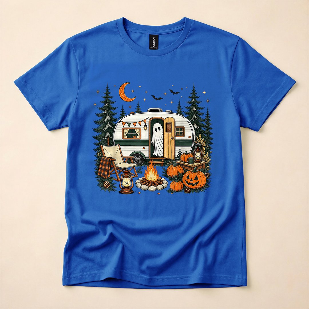 Ghost Fall RV Camping Autumn Moon Funny Halloween T-Shirt - photo 3
