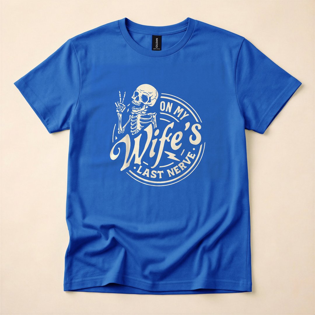 On My Wife's Last Nerve Funny Skeleton Halloween T-Shirt - photo 3