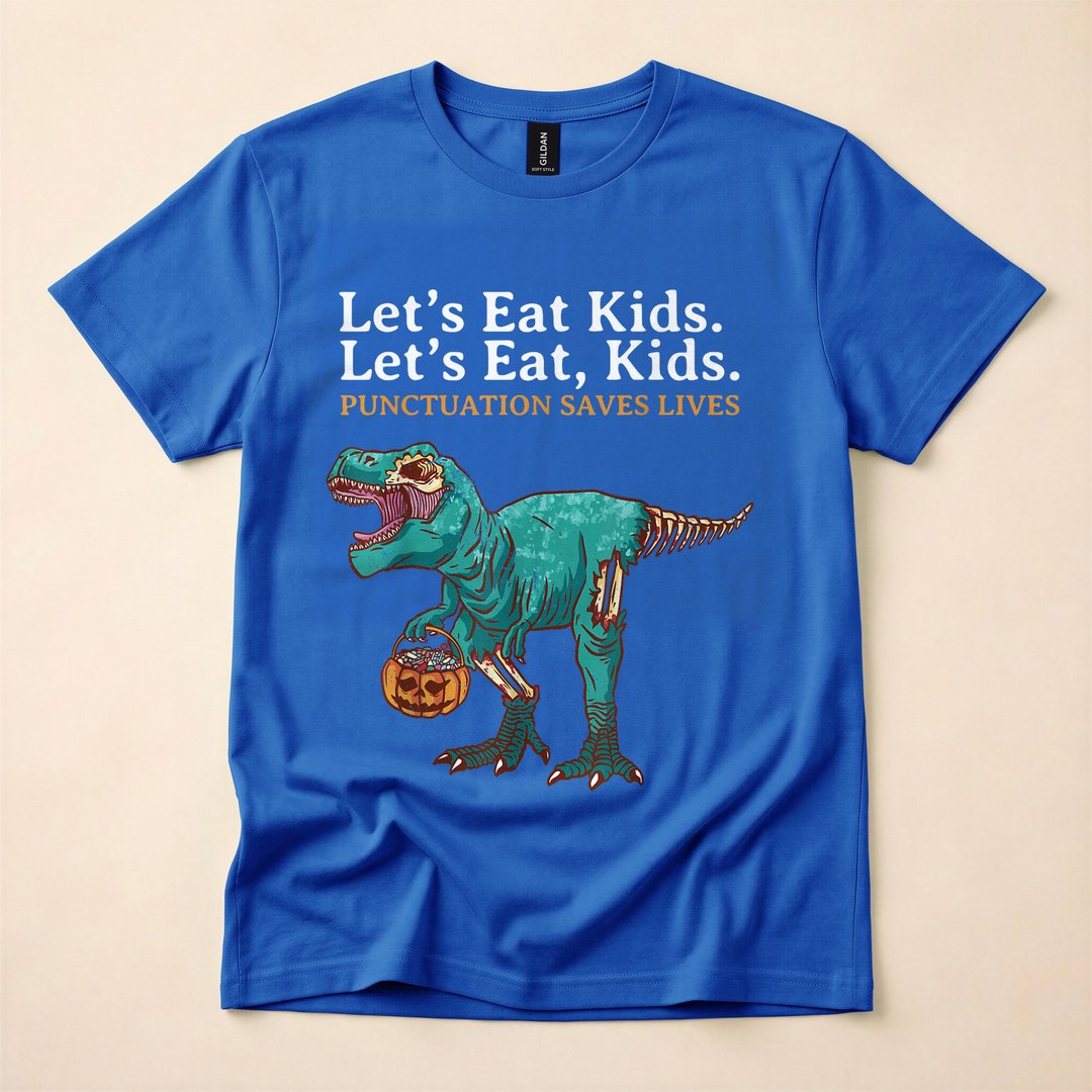 Let's Eat Kids Zombie Dinosaur Trick Or Treat T-Shirt - photo 3