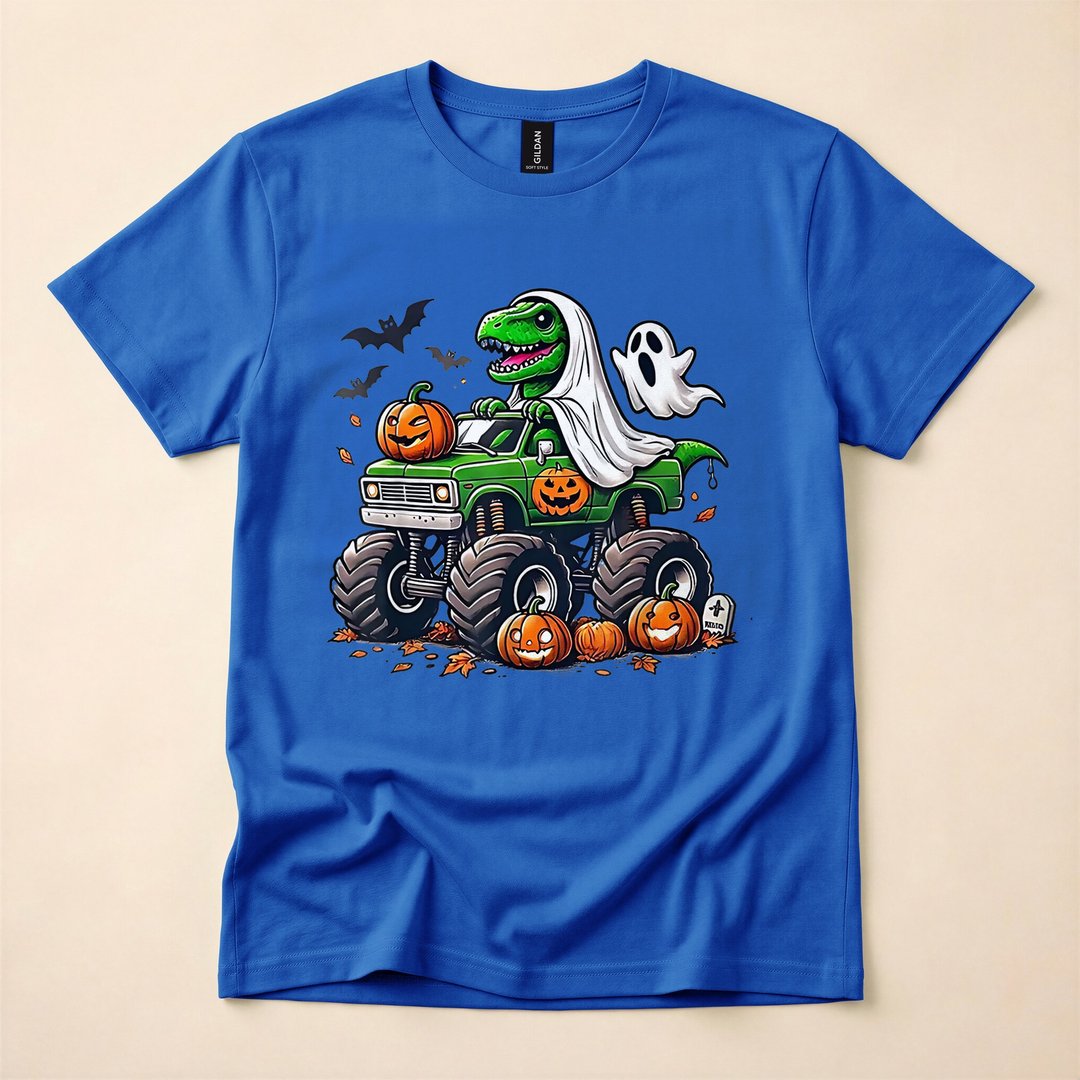 Ghost T-Rex Dinosaur Kids Halloween T-Shirt - photo 4