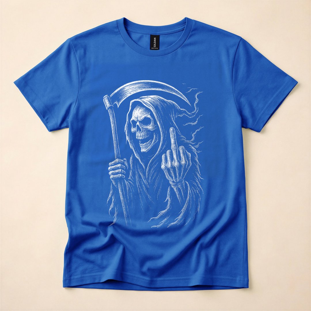 Grim Reaper Middle Finger Angel of Death Dark Horror T-Shirt - photo 3