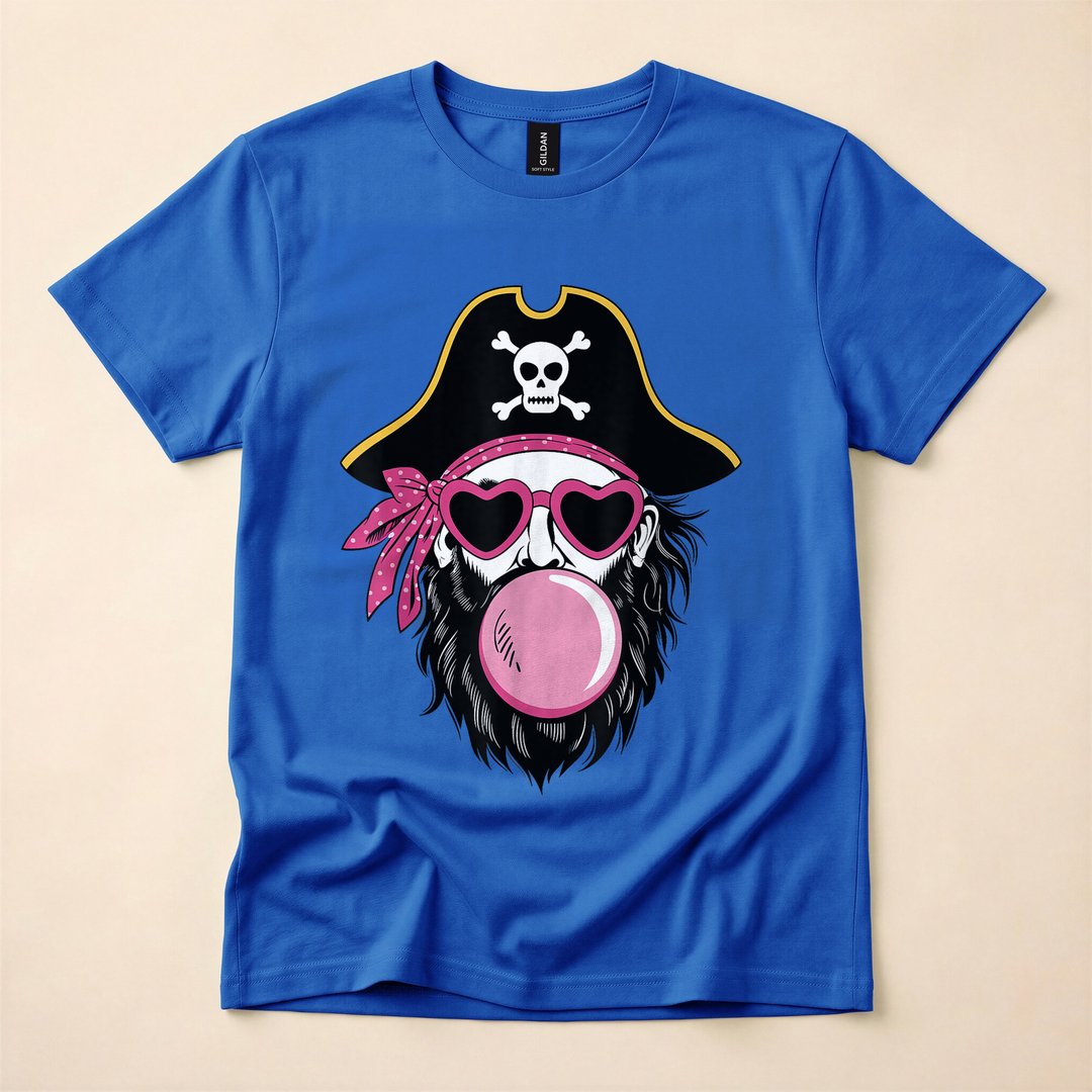 Preppy Pink Pirate Bubble Gum Halloween Mascot T-Shirt - photo 4