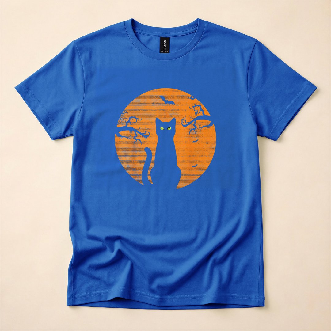 Vintage Scary Cat and Moon Retro Halloween T-Shirt - photo 3