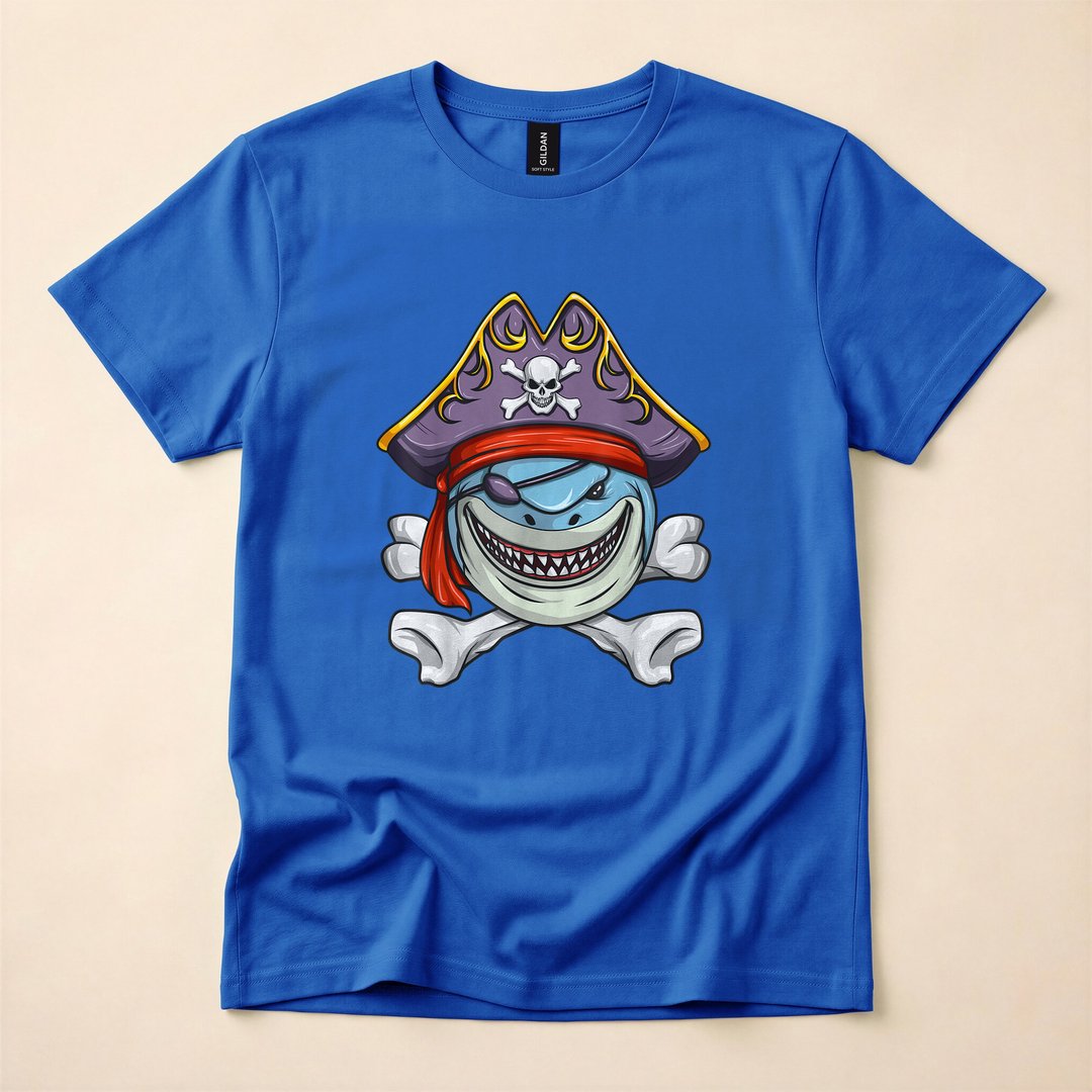 Pirate Shark Crossbones Funny Halloween Costume T-Shirt - photo 3