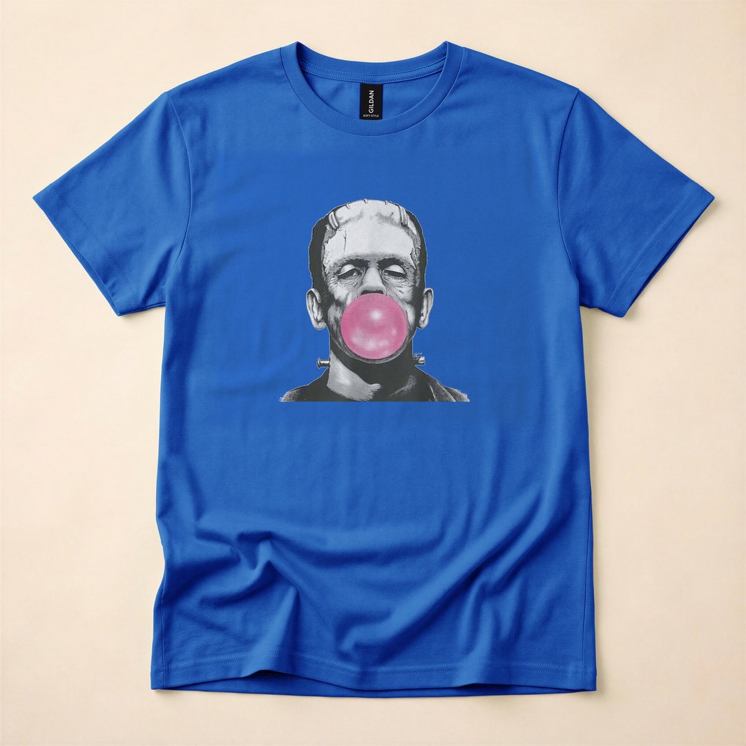 Frankenstein Monster Blowing Pink Bubblegum Halloween T-Shirt - photo 3