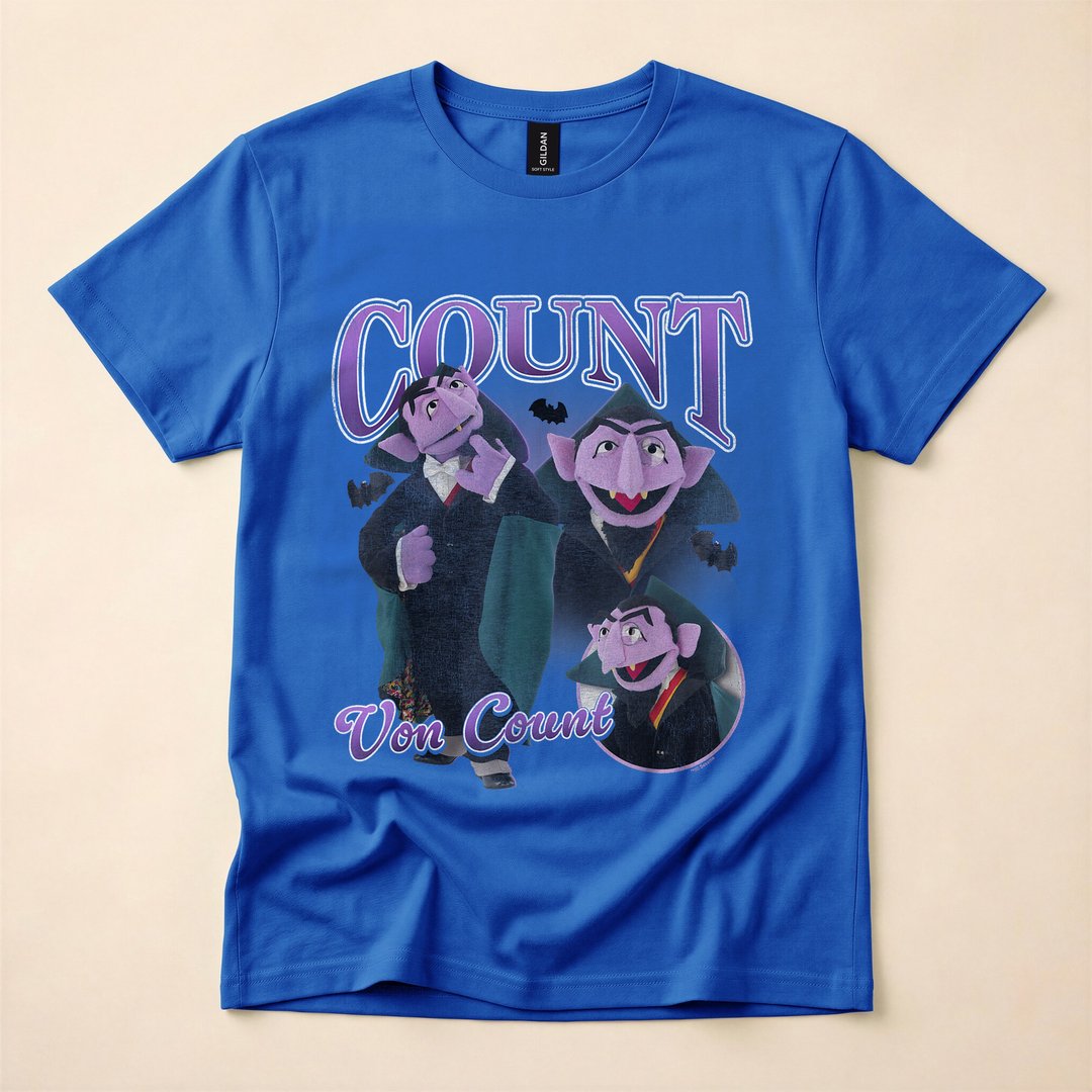 Count von Count Vampire Sesame Street Bootleg T-Shirt, Retro Halloween Graphic Tee - photo 3