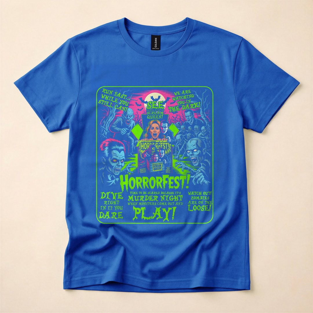 Vintage Horrorfest Retro Halloween Movie Poster T-Shirt - photo 3