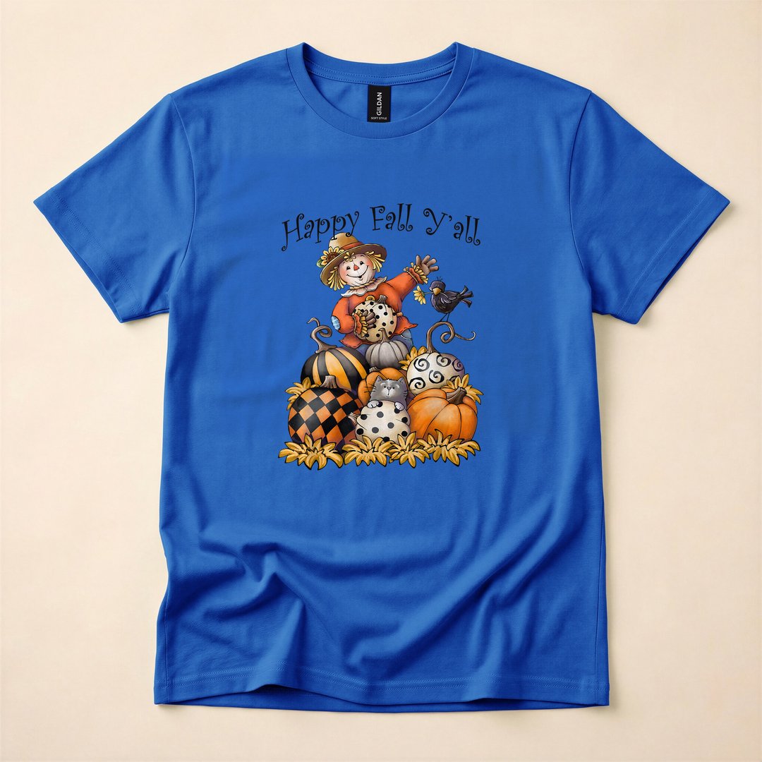 Scarecrow Happy Fall Y'all Pumpkin Harvest T-Shirt - photo 4
