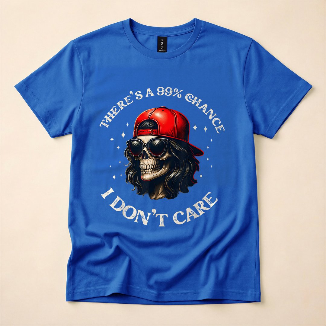 99 Percent Chance I Don't Care Sarcastic Skeleton T-Shirt - photo 3