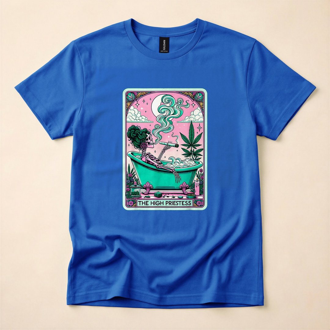 The High Priestess Retro Skeleton Tarot Card Halloween T-Shirt - photo 3