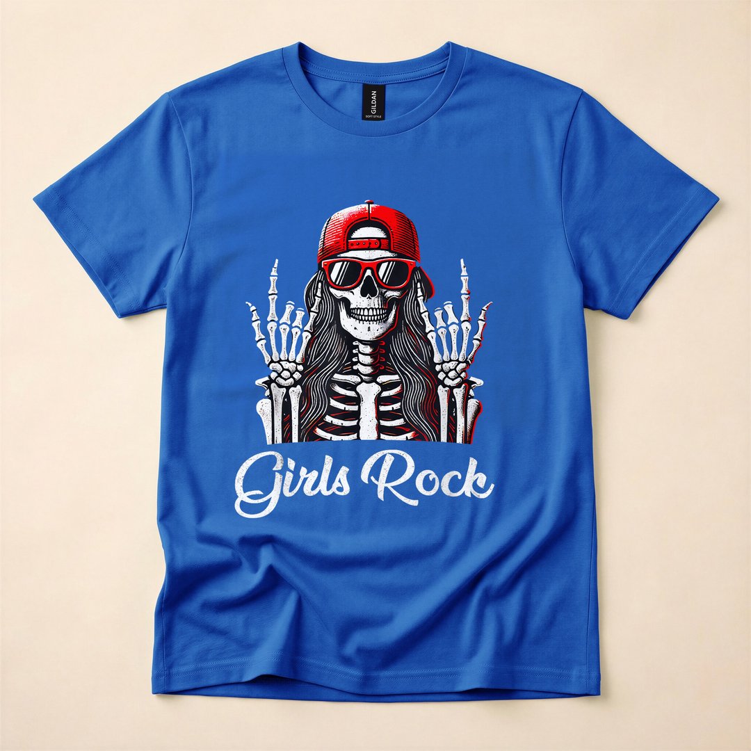 Skeleton Rocker Punk Rock Girl Halloween T-Shirt - photo 3