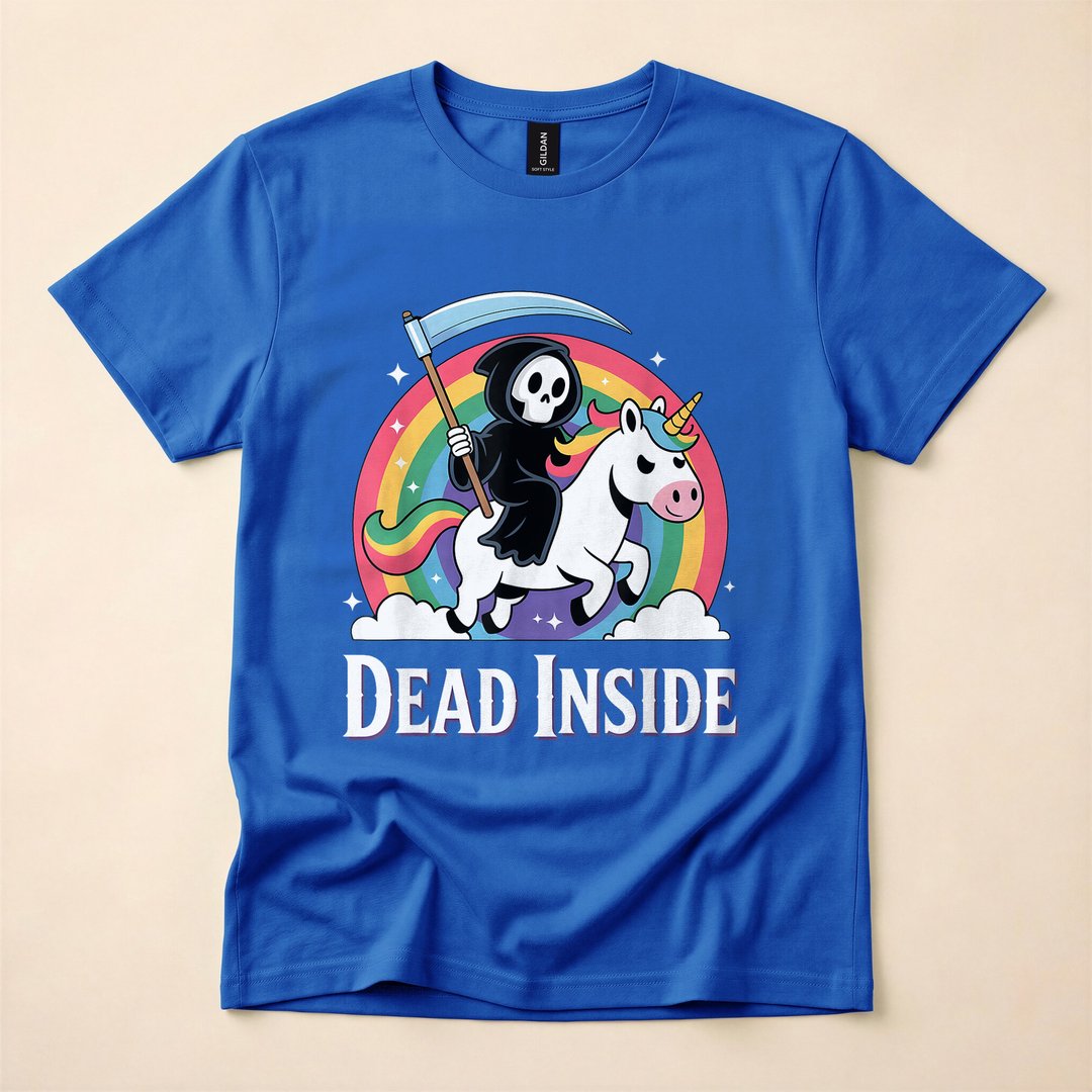 Grim Reaper Rainbow Unicorn Dead Inside Funny T-Shirt - photo 3