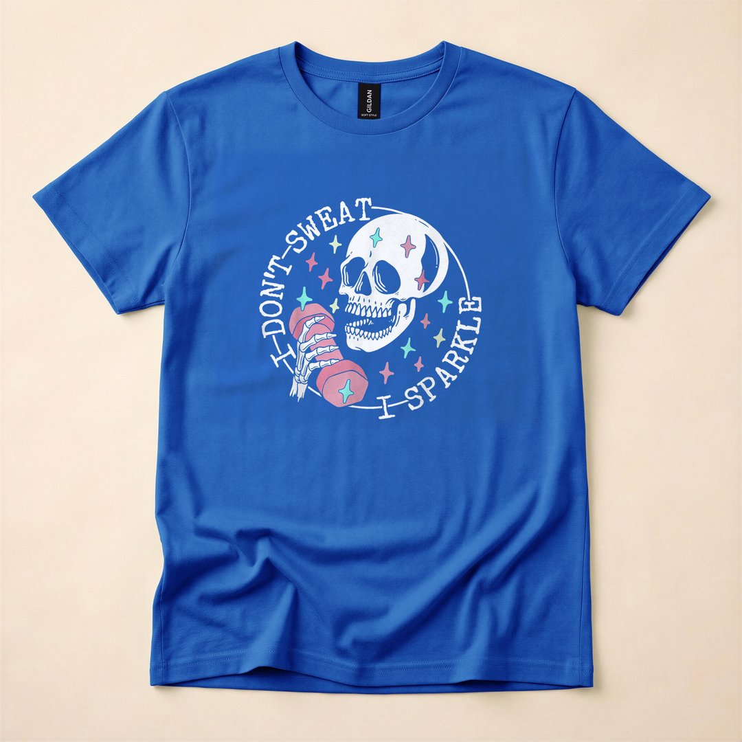 I Don't Sweat I Sparkle Funny Skeleton Gym T-Shirt - photo 3