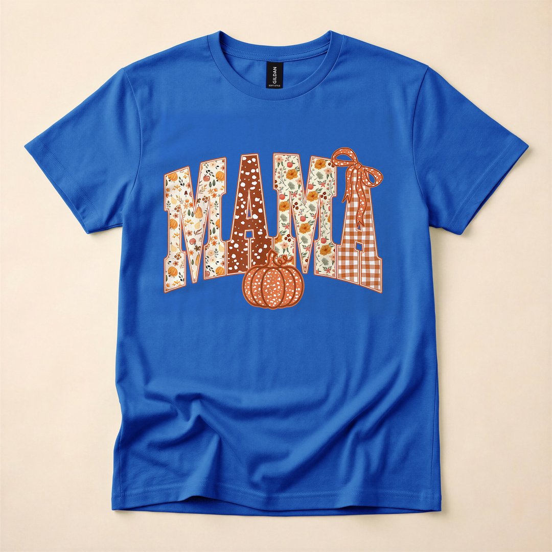 Mama Patchwork Pumpkin Floral Fall Season T-Shirt - photo 3