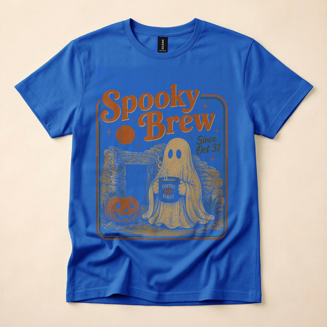 Spooky Brew Ghost Coffee Lover Vintage Halloween T-Shirt - photo 3