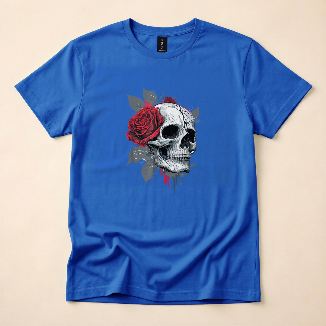 Skeleton Skull Hand Holding a Red Rose Gothic T-Shirt - photo 3
