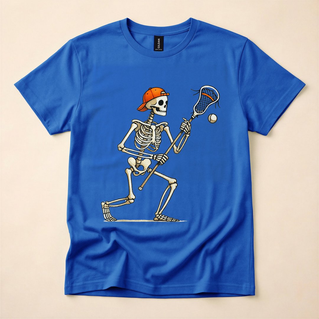 Skeleton Lacrosse Player Funny Halloween Costume T-Shirt - photo 3