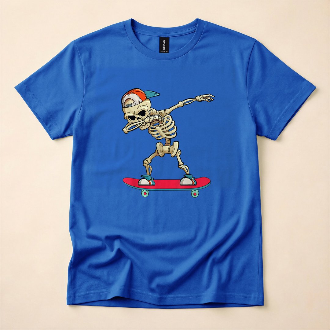 Dabbing Skeleton on a Skateboard Funny Halloween T-Shirt - photo 3