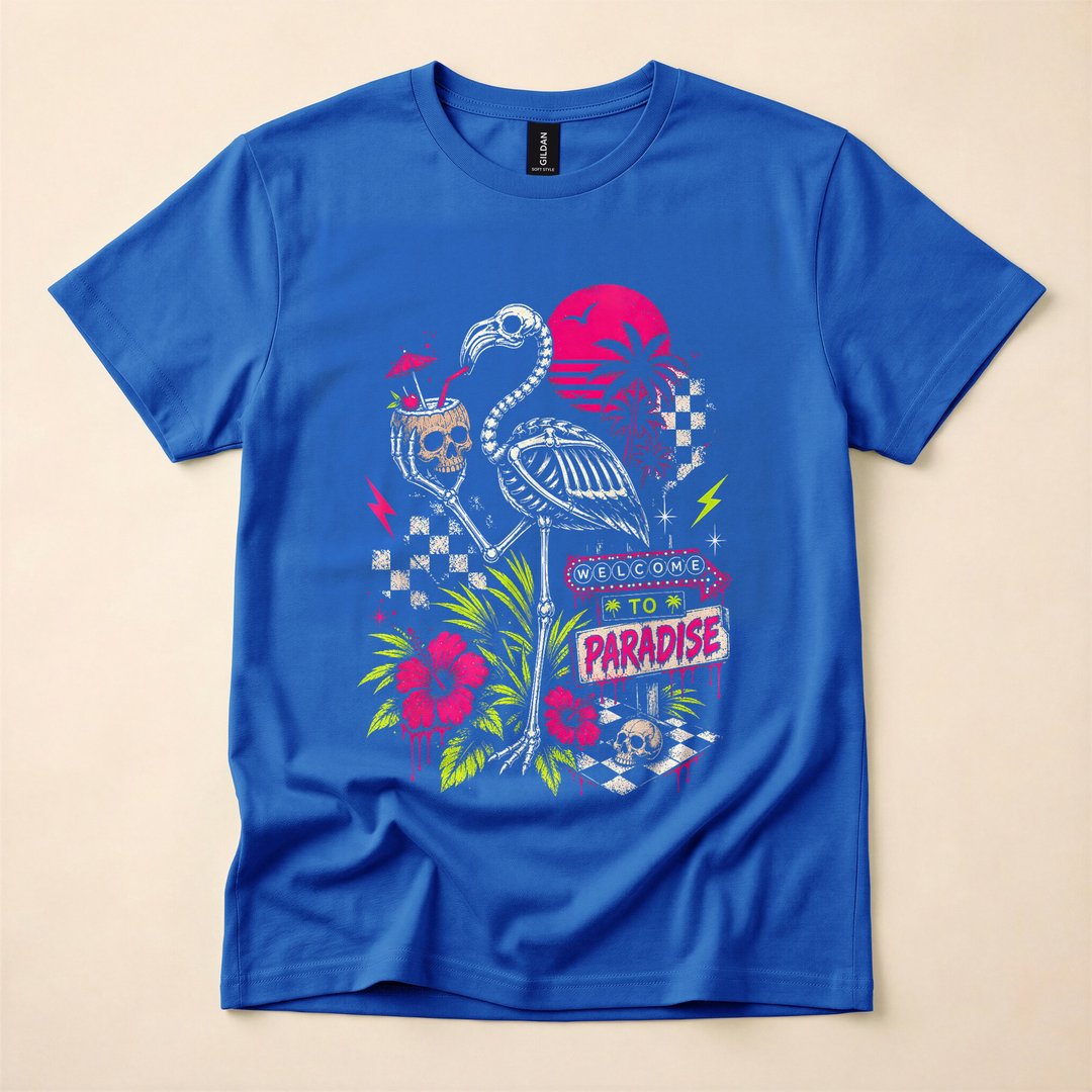 Welcome to Paradise Summerween Skeleton Flamingo T-Shirt - photo 3