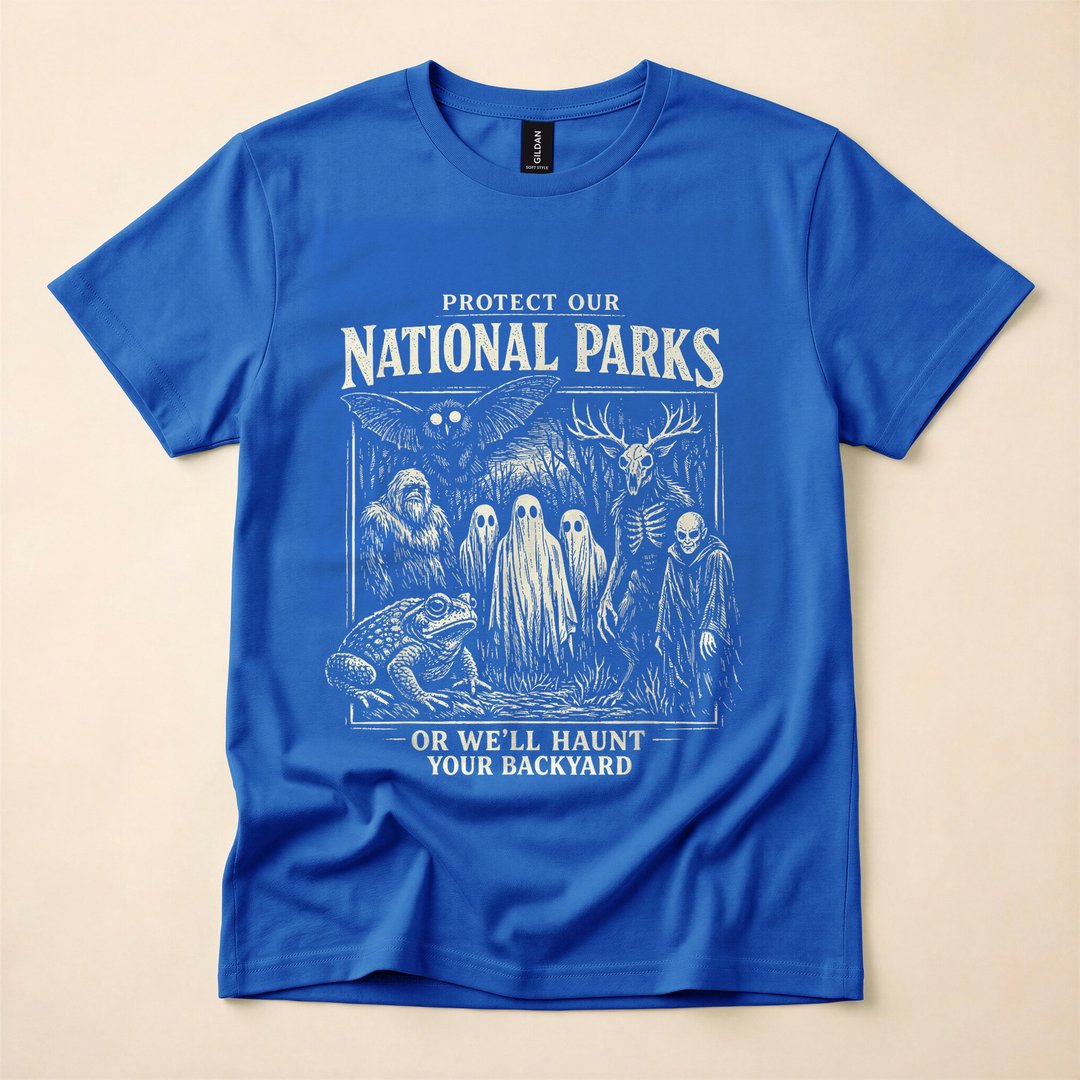 Protect Our National Parks Bigfoot Mothman Cryptid Halloween T-Shirt - photo 3