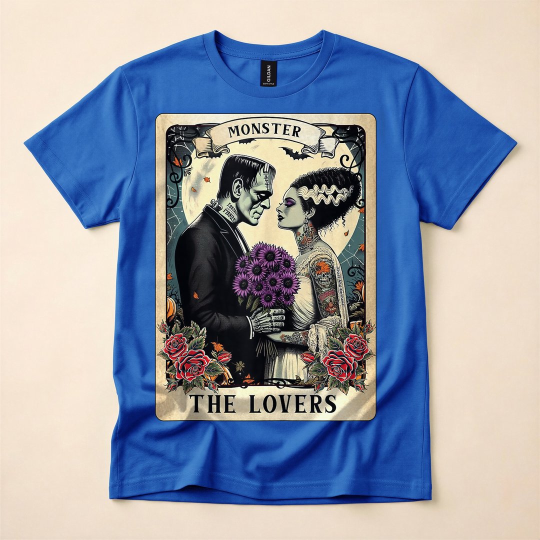 Frankenstein and Bride Lovers Tarot Card Halloween T-Shirt - photo 3