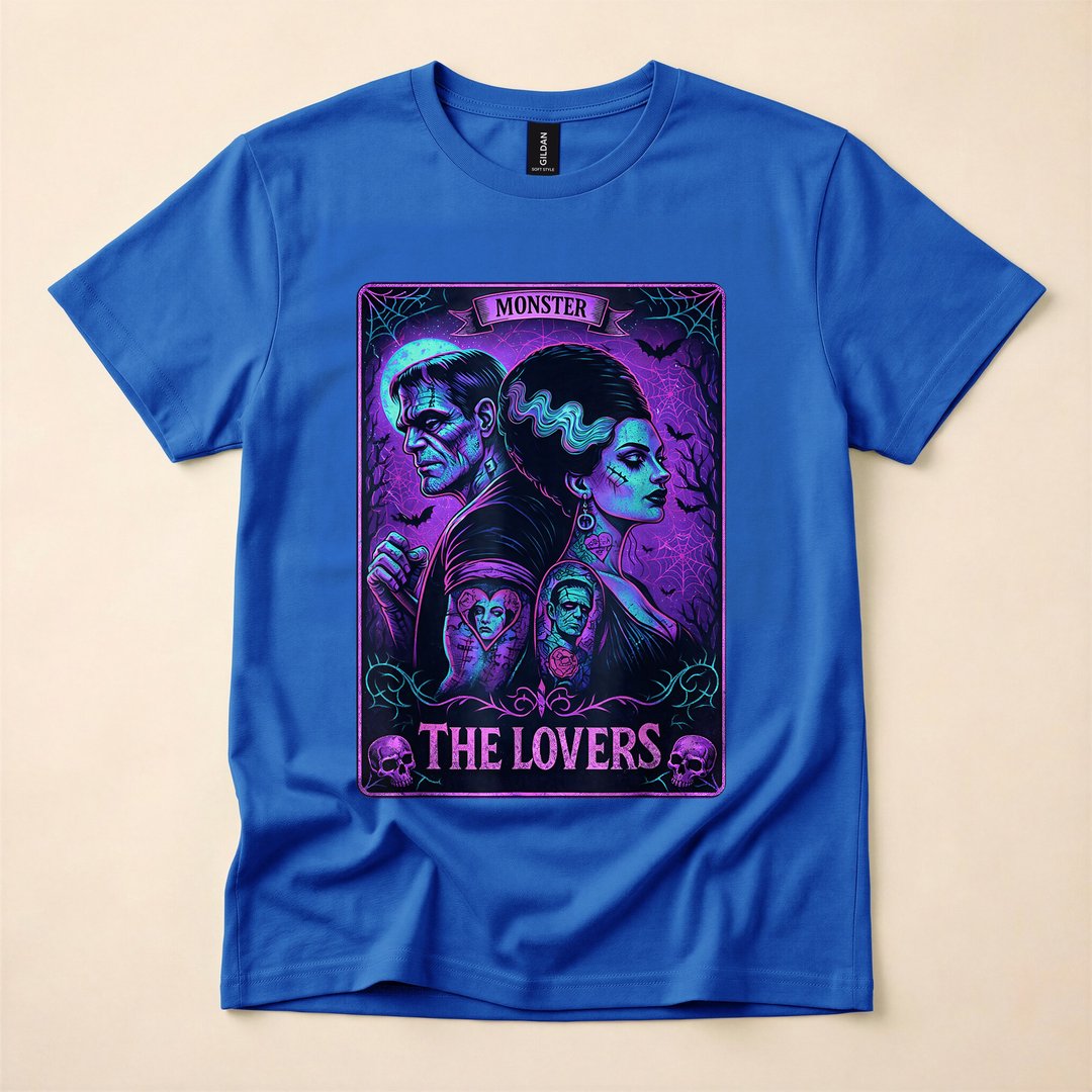 Frankenstein and His Bride Lovers Tarot Card Halloween T-Shirt - photo 3