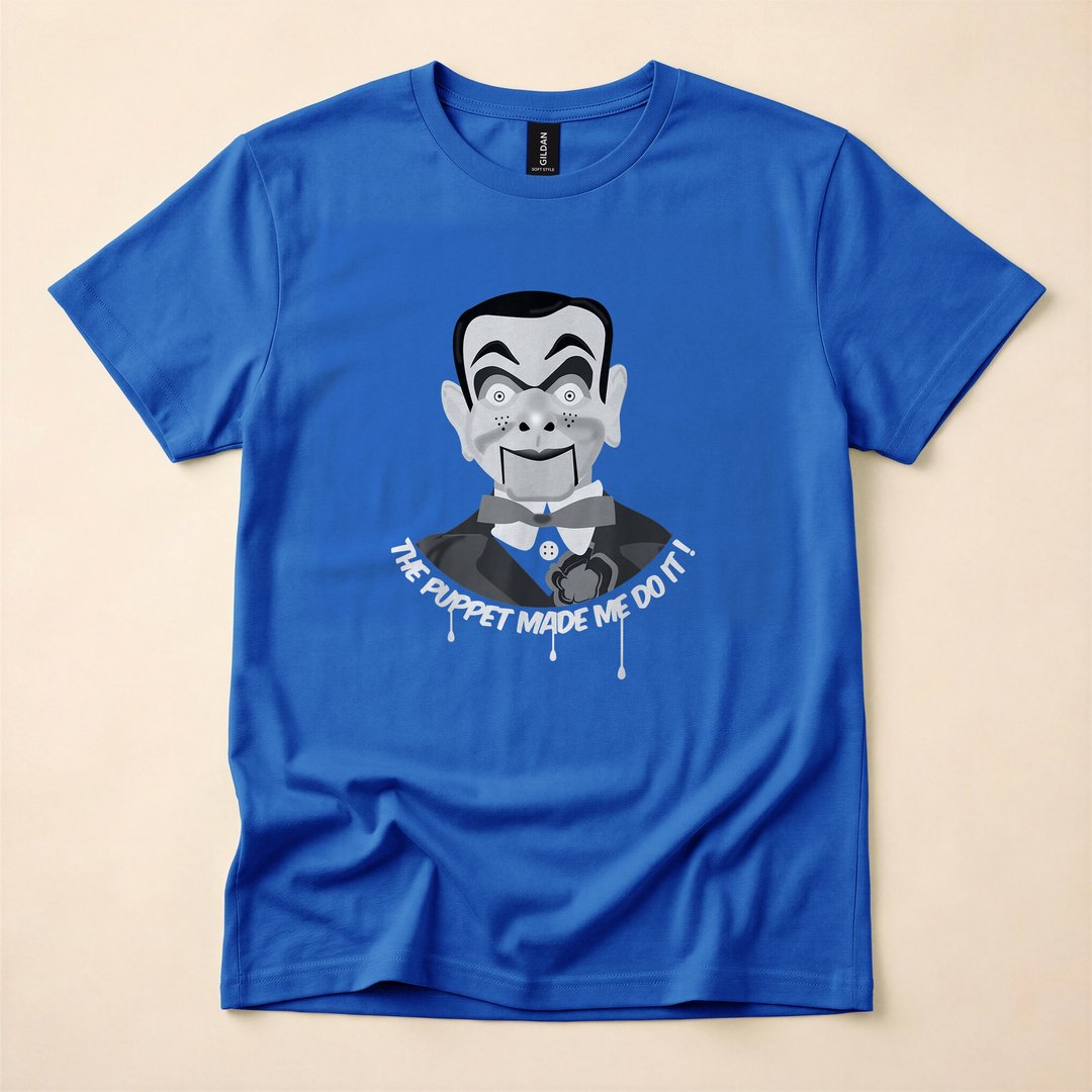 The Puppet Made Me Do It Creepy Ventriloquist Halloween T-Shirt - photo 3