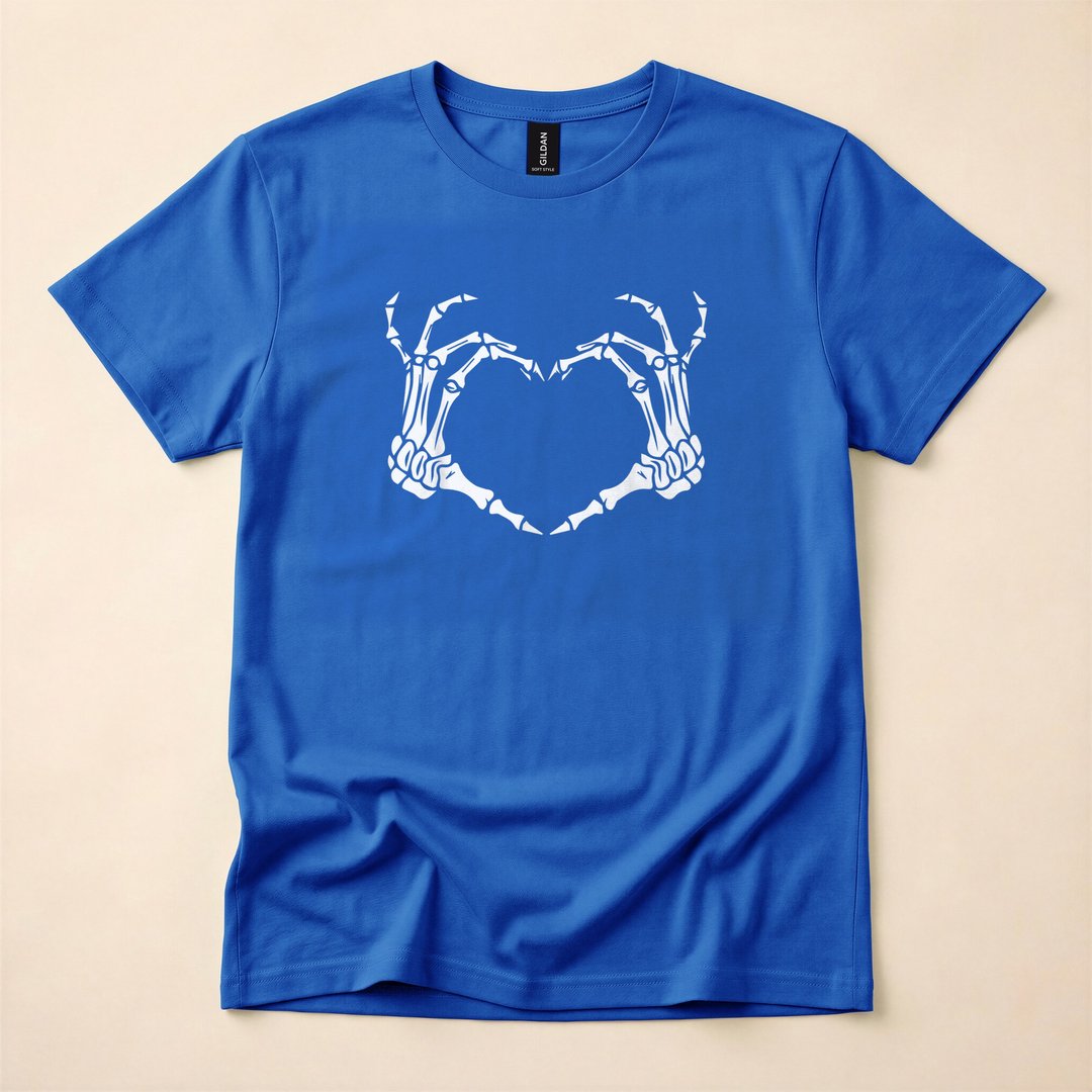 Skeleton Hand Heart Sign Funny Halloween Bones T-Shirt - photo 3