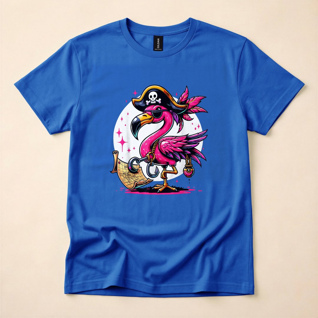 Pirate Pink Flamingo Jolly Roger Halloween Party T-Shirt - photo 3