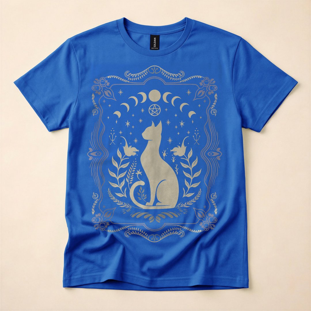 Dark Gothic Cat Moon Phase Witchy Lunar T-Shirt - photo 3