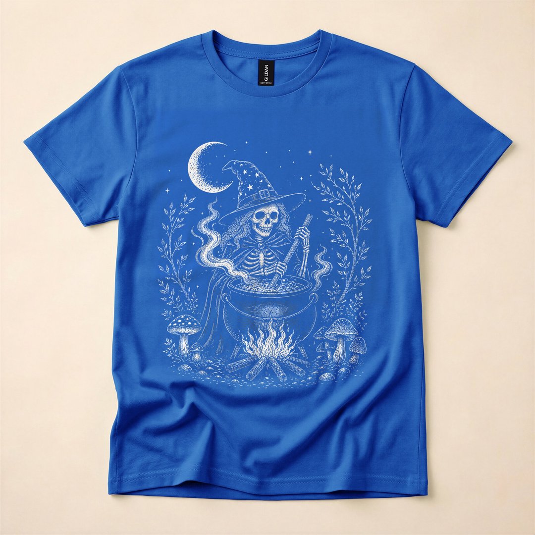 Vintage Skeleton Witch Cottagecore Halloween T-Shirt - photo 3