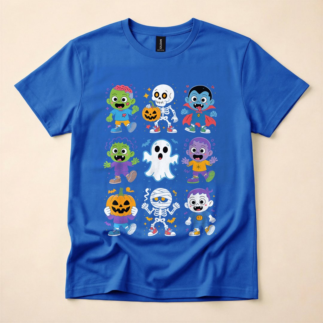 Cute Halloween Ghost Zombie Vampire Skeleton Kids T-Shirt - photo 3