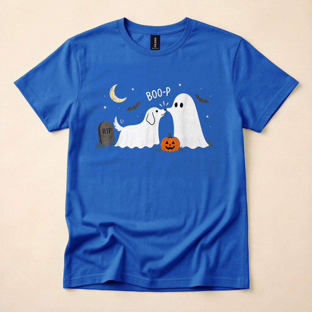 Retro Boo Ghost Dog Funny Halloween T-Shirt - photo 3