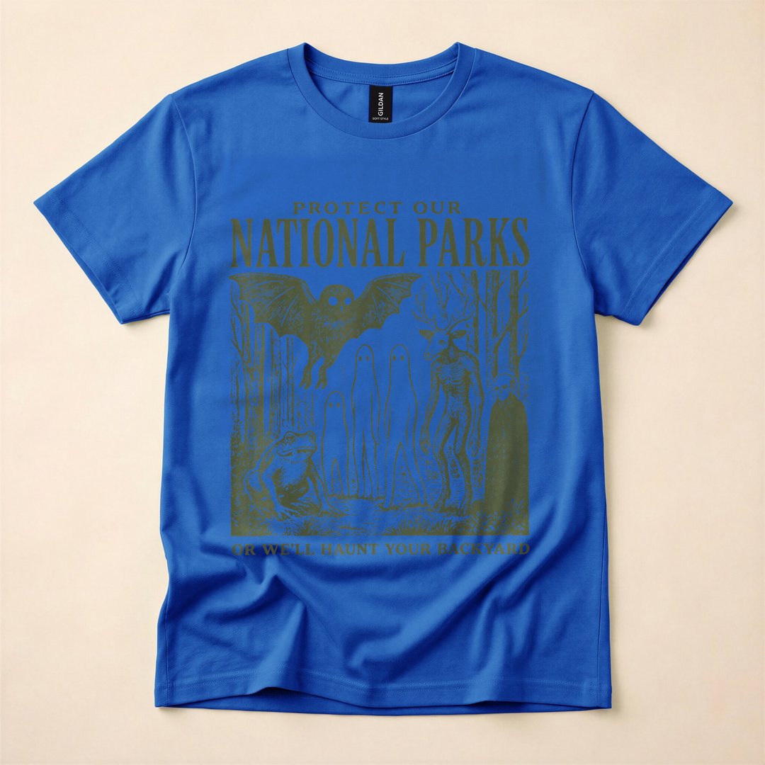 Retro Folk Horror National Park Spooky Ghost T-Shirt - photo 4