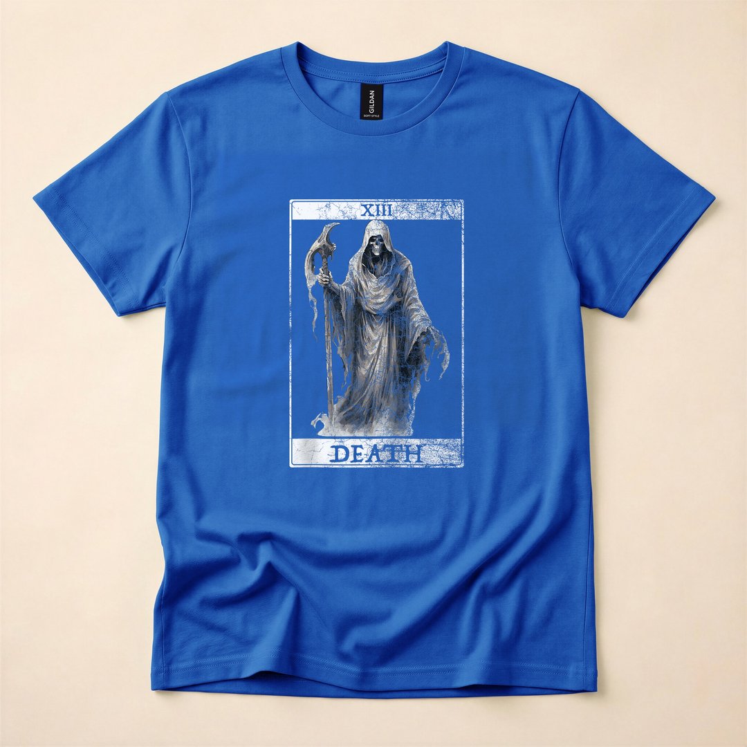 Vintage Death Tarot Card Grim Reaper Occult Halloween T-Shirt - photo 3