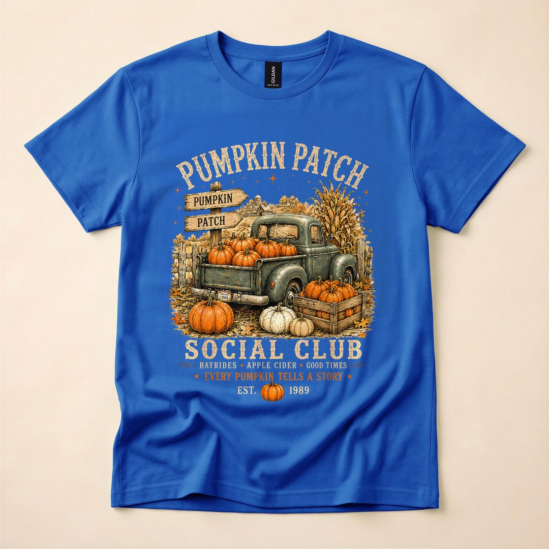 Retro Pumpkin Patch Social Club Fall Halloween T-Shirt - photo 3