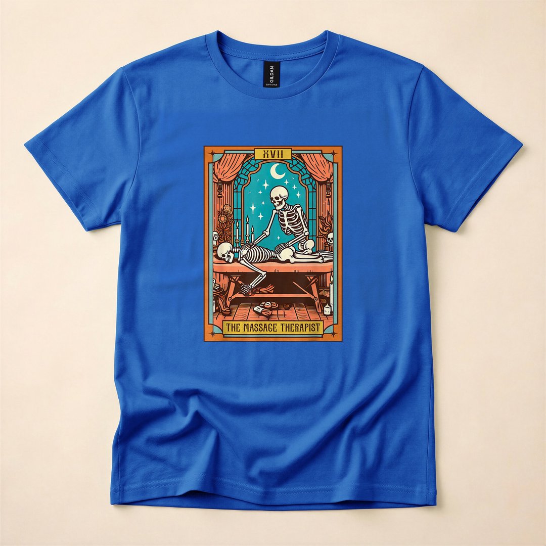 Funny Skeleton Massage Therapist Tarot Card T-Shirt - photo 3