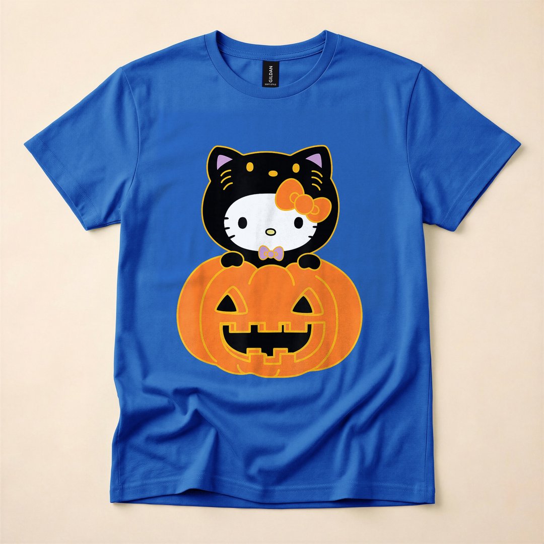 Hello Kitty Jack-O'-Lantern Pumpkin Cat Halloween T-Shirt - photo 3