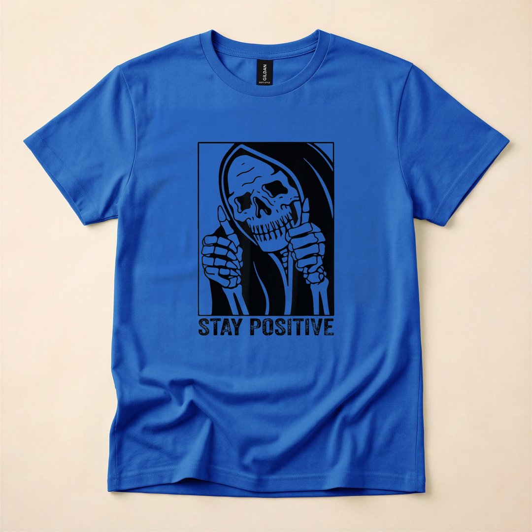 Stay Positive Funny Skull Skeleton Halloween T-Shirt - photo 4