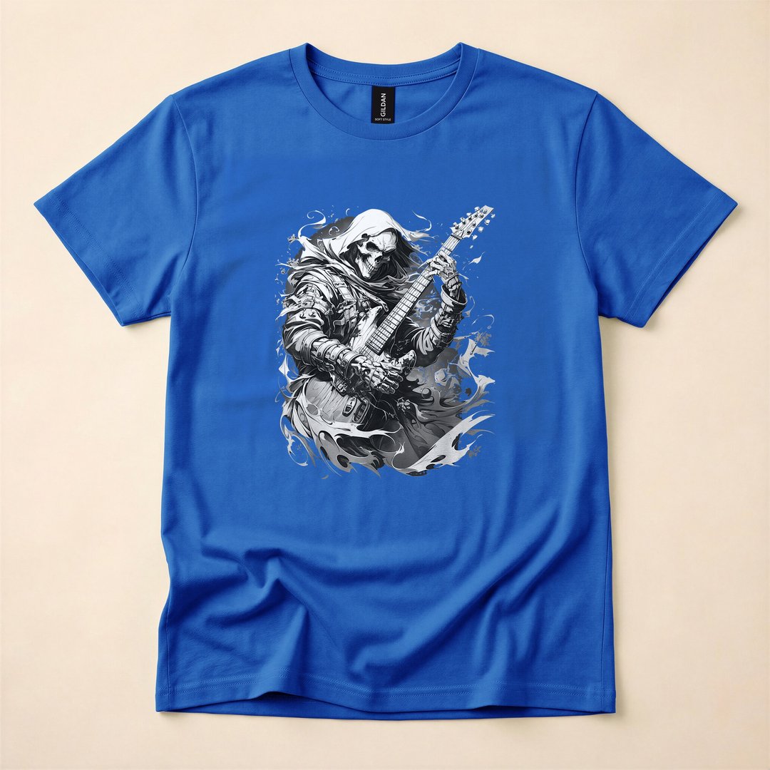 Skeleton Rock Star Shredding a Guitar Funny Halloween T-Shirt - photo 3