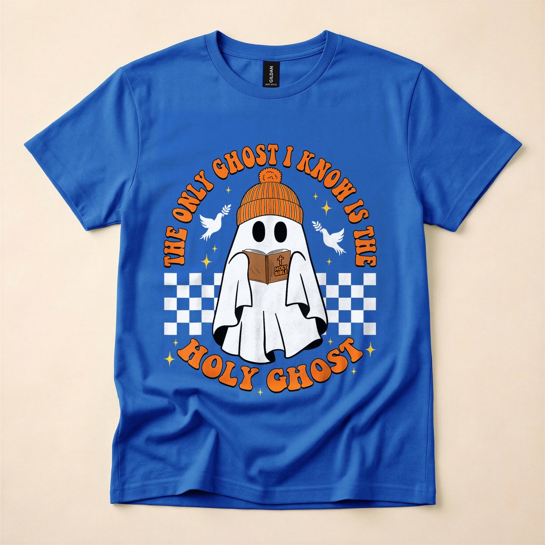 The Only Ghost I Know Is the Holy Ghost Halloween T-Shirt, Christian Spooky Season Graphic Tee - photo 3