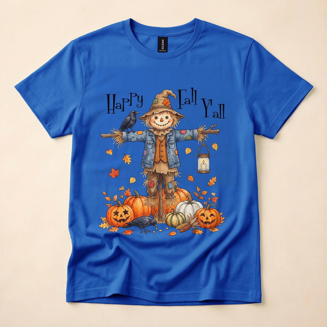 Happy Fall Y'all Scarecrow Pumpkin Halloween T-Shirt - photo 4