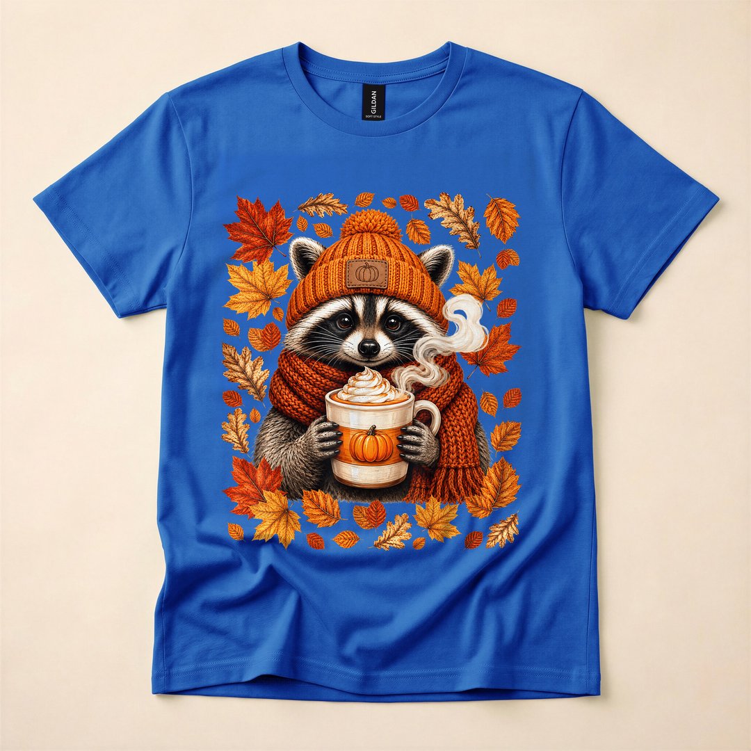 Raccoon Pumpkin Spice Latte Cozy Fall Autumn T-Shirt - photo 3