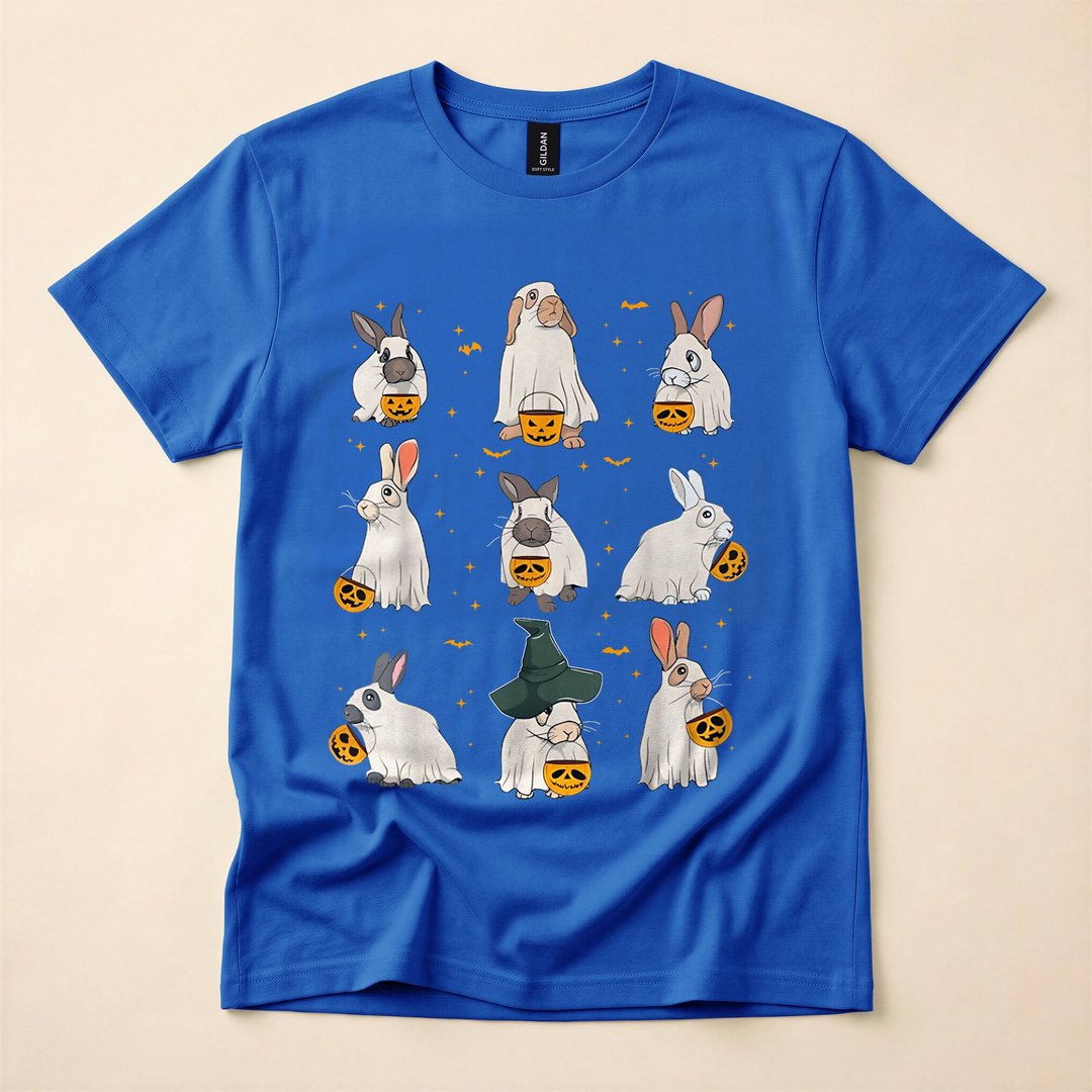Cute Fall Bunny Ghost Rabbit Spooky Season T-Shirt - photo 3