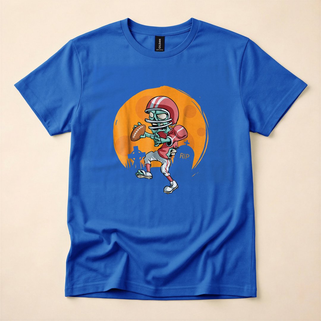 Zombie Football Player Funny Sports Halloween T-Shirt - photo 3