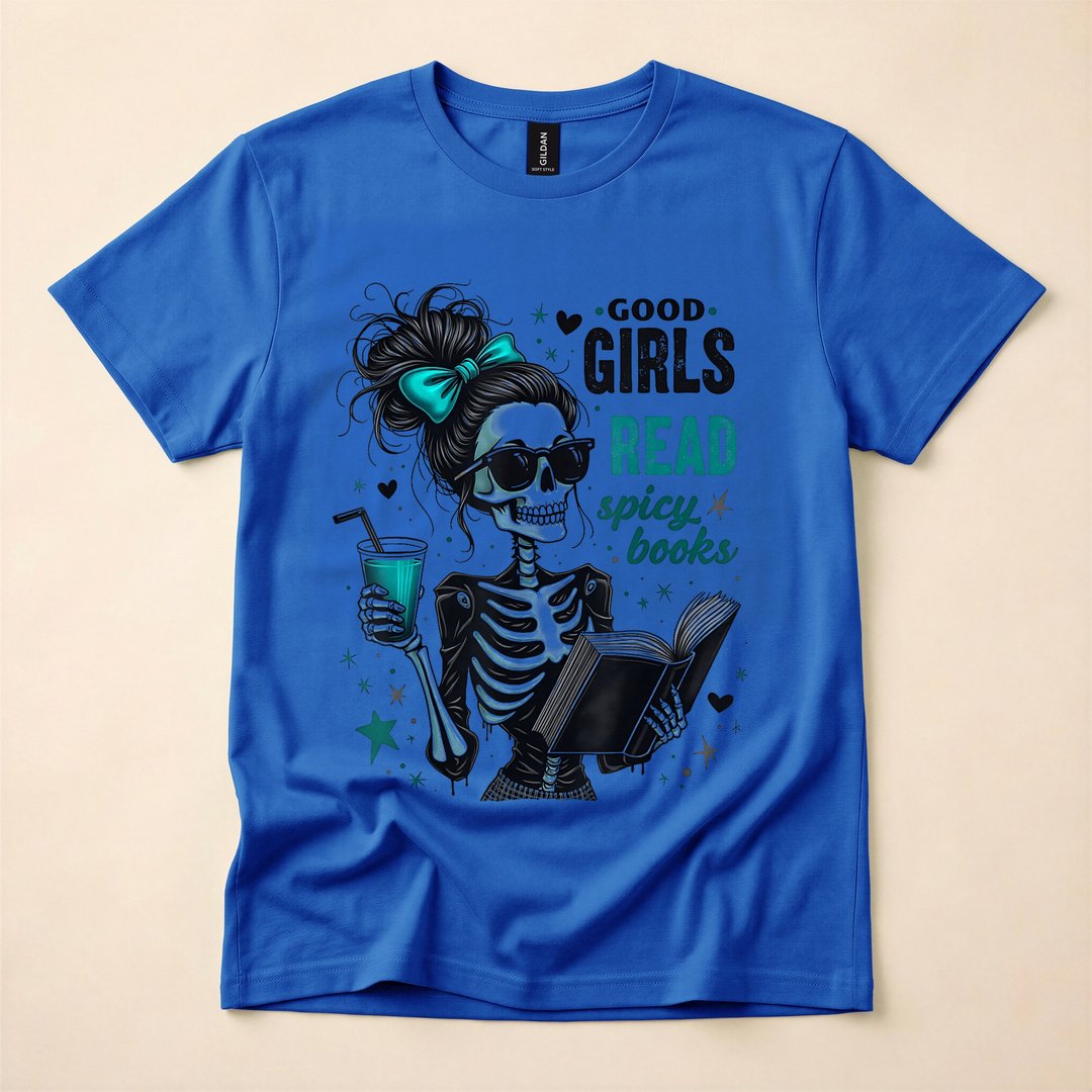 Good Girls Read Spicy Books Gothic Skeleton Halloween T-Shirt - photo 4