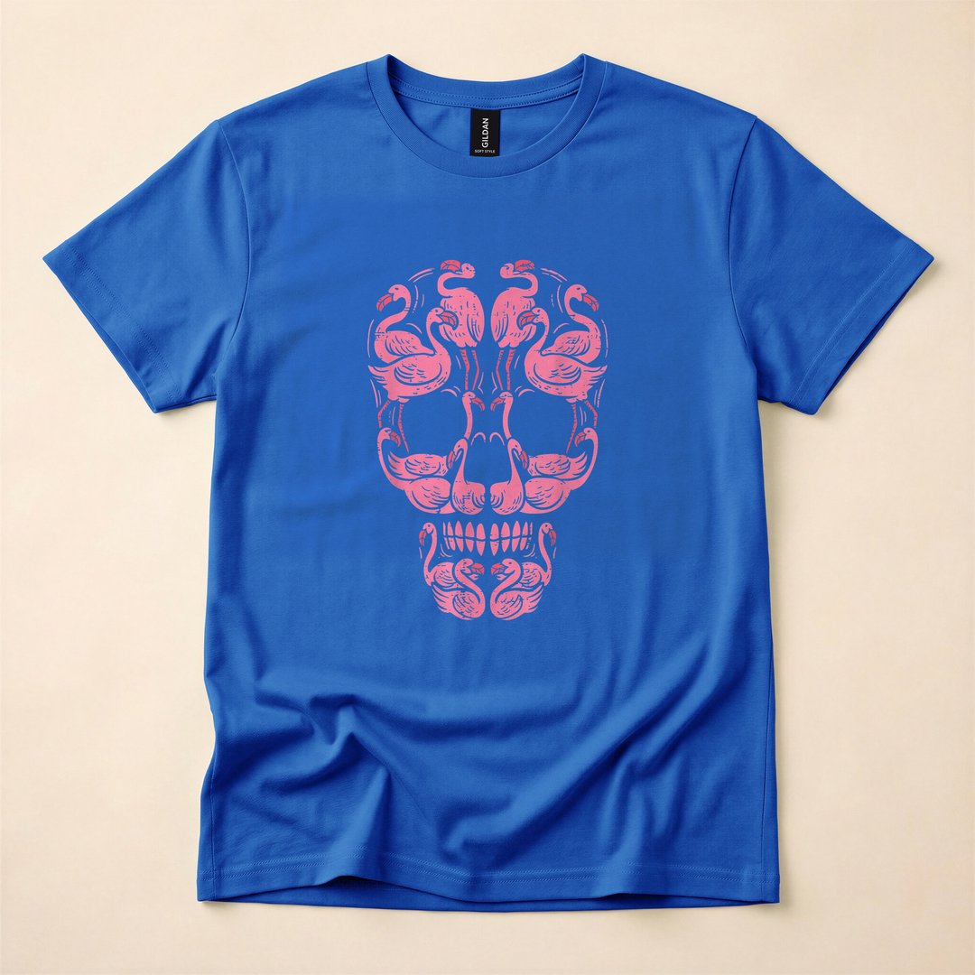 Pink Flamingo Skull Breast Cancer Awareness Halloween T-Shirt - photo 3