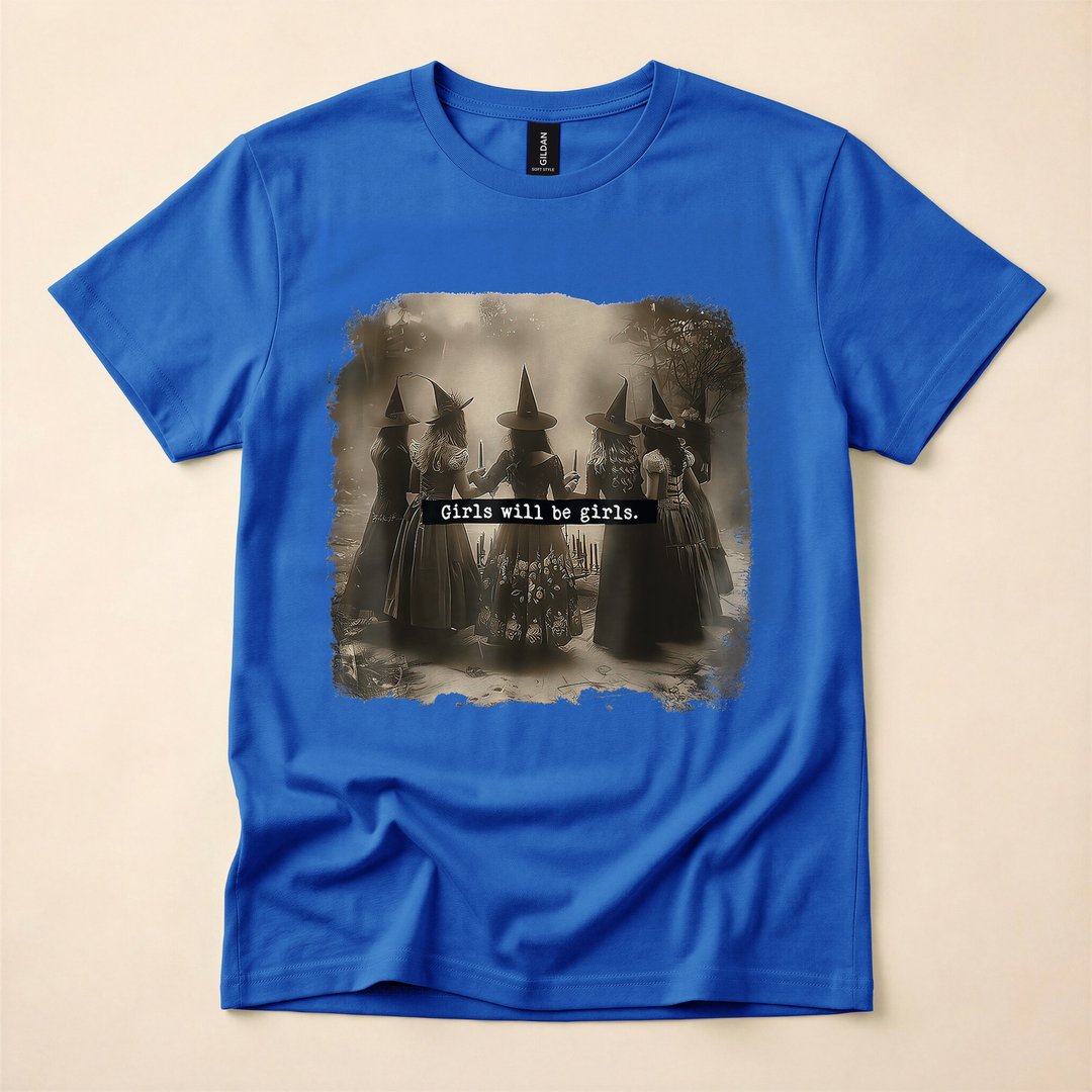 Girls Will Be Girls Witch Halloween T-Shirt, Funny Witchy Spooky Season Graphic Tee - photo 3